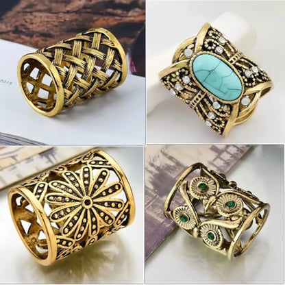 SYWDUDUCLT Scarf Ring for Women's Shawl, Silk Neckerchief, Tshirt, Gold/Sivler, S/M/L, 2 Pcs - style: Vintage-Gold