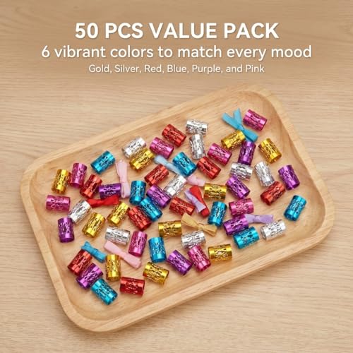 SEVENHEAD 50 Pcs Dreadlock Beads Hair Accessories Adjustable Braiding Rings and Cuffs with Metal Clips (Multicolor) - color: Multicolor