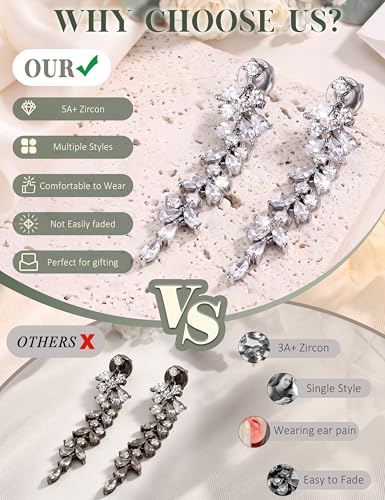 Florideco Silver Plated Clip On Earrings Wedding Dangle Earrings for Women - color: S-Teardrop