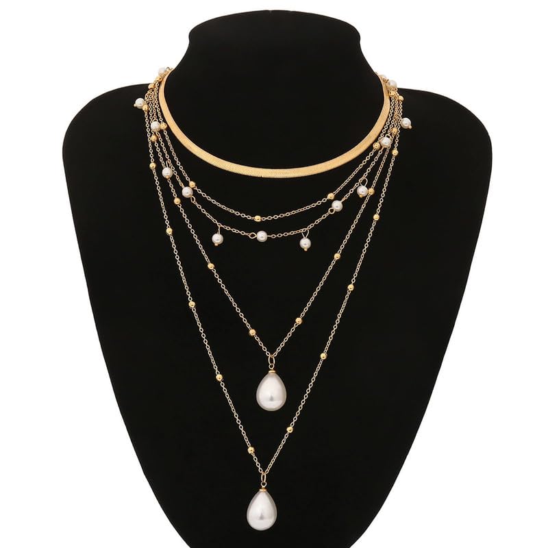 Gold Layered Necklace Set with Coin Pendant and Beaded Design Adjustable - color: A-Fashion necklace set