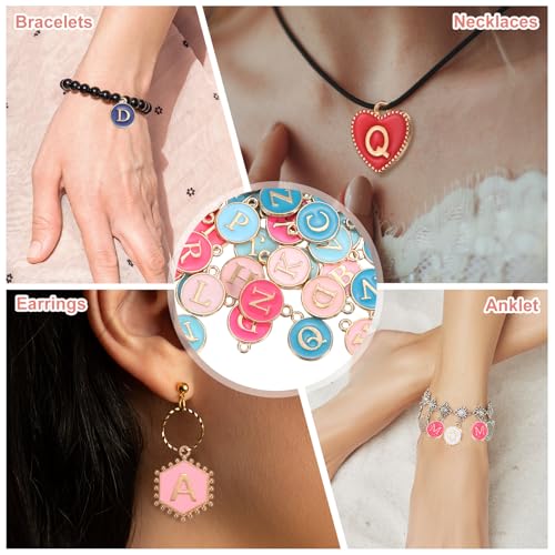 MECCANIXITY Letter Initial Charm Double Sided Alphabet Pendants A-Z Letter Charm for Jewelry Making Necklaces Bracelets Earrings DIY Accessories - color: Pink/Rose Red/Blue/Light Blue