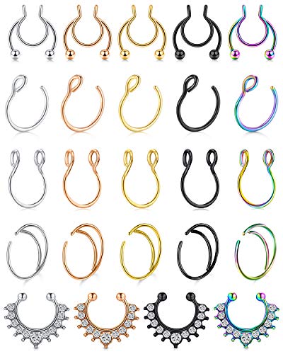 D.Bella Fake Septum Hoop 20G Faux Nose Piercing Hoop Clip on Nose Rings Non Piercing Fake Septum Lip Ear Ring Faux Body Piercing Jewelry for Women Men - color: Style G