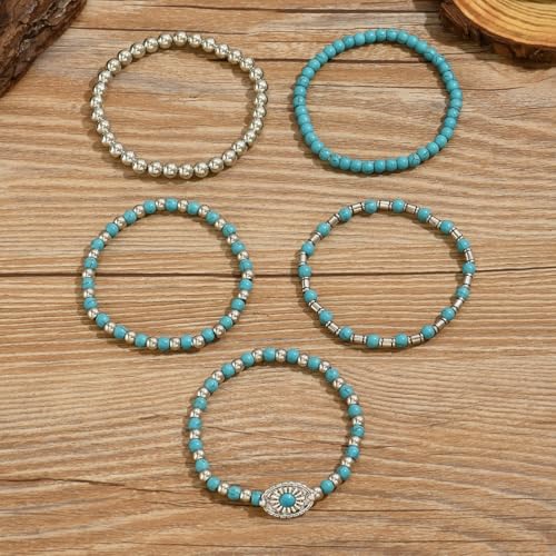 LOTSOF Western Turquoise Beaded Bracelet, Chic Stack Beaded Western Style for Country Concerts, Cowgirl Outfits & Boho Jewelry - color: Western Bracelets