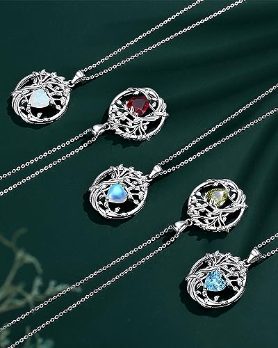 FANCIME Tree of life Birthstone necklace Sterling Silver Pendant Birthstone Necklace Gemstone Anniversary Birthday Jewelry Mothers Day Gifts for Mom Her Wife - color: Aug.-Peridot