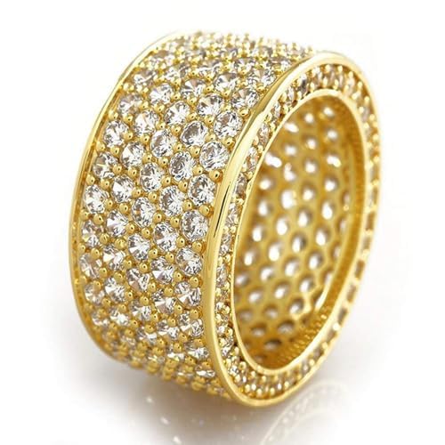 Cutesmile 10mm Wide Eternity Wedding Band 18k Gold/White Gold Plated Full Shiny Cubic Zirconia Crystal Diamond Engagement Wedding Wide Band Ring for Women(Gold 10) - color: Gold, size: 10