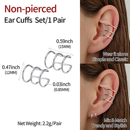 ChicSilver 925 Sterling Silver Ear Cuff Earrings Non Piercing Clip on Cartilage Cuff Earrings for Women - style: G: Simple Lines