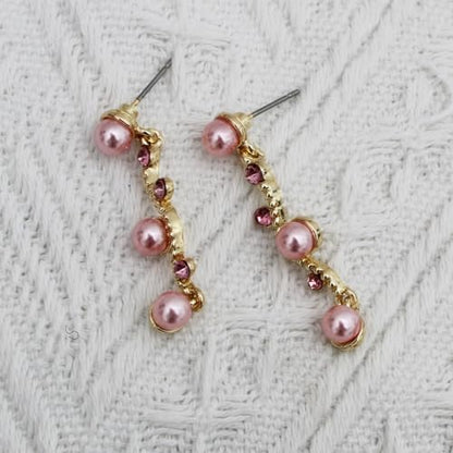 Bridal Pearl Choker Necklace Earrings Bracelet Wedding Crystal Jewelry Set for Women Brides Bridesmaid Prom - color: Pink-Gold Plated