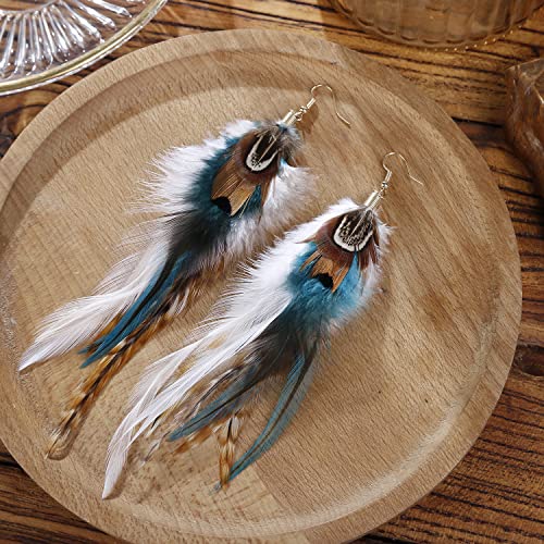 lureme Bohemian Style Boho Multicolor Pheasant Feathers Dangle Earrings for Women (er006359) - color: Earthy, Natural Tone