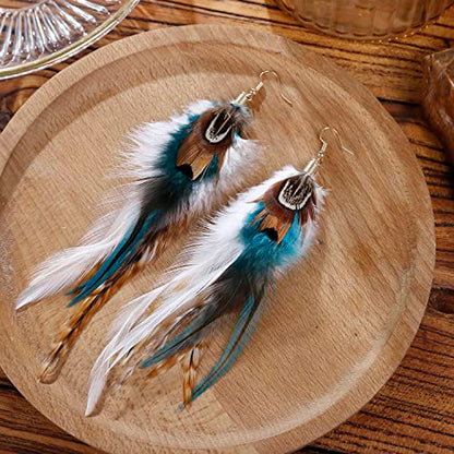 lureme Bohemian Style Boho Multicolor Pheasant Feathers Dangle Earrings for Women (er006359) - color: Earthy, Natural Tone