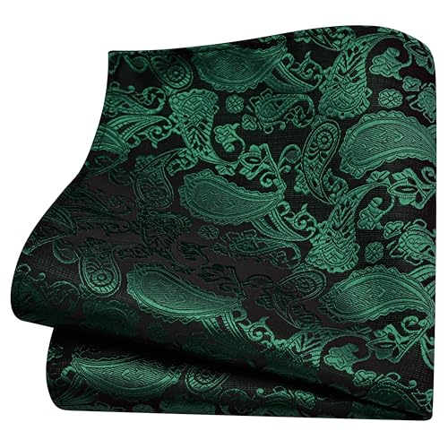 GUSLESON 3.15"（8cm） Mens Paisley Tie and Lapel Pin Necktie Hankerchief Cufflinks Set for Men - color: Emerald Green