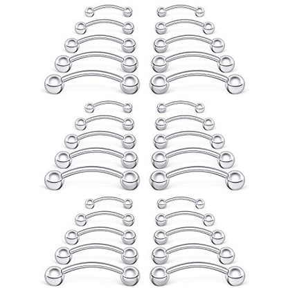SCERRING 18-30PCS 20G Stainless Steel Eyebrow Tragus Helix Rook Daith Earrings Lip Ring Barbell with Balls Body Piercing Jewelry 6mm 8mm 10mm - color: 30PCS - Silver