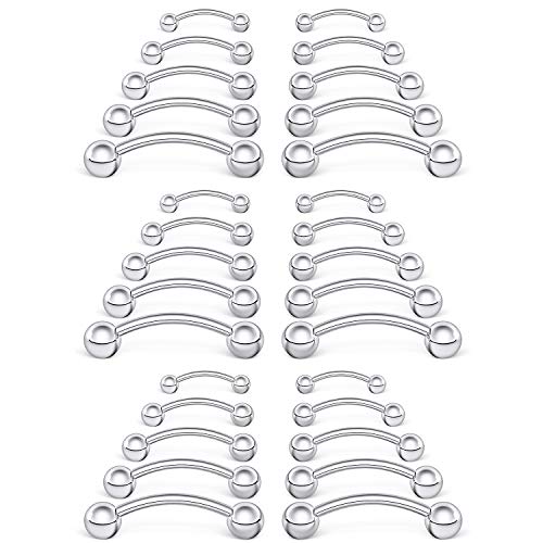 SCERRING 18-30PCS 20G Stainless Steel Eyebrow Tragus Helix Rook Daith Earrings Lip Ring Barbell with Balls Body Piercing Jewelry 6mm 8mm 10mm - color: 30PCS - Silver