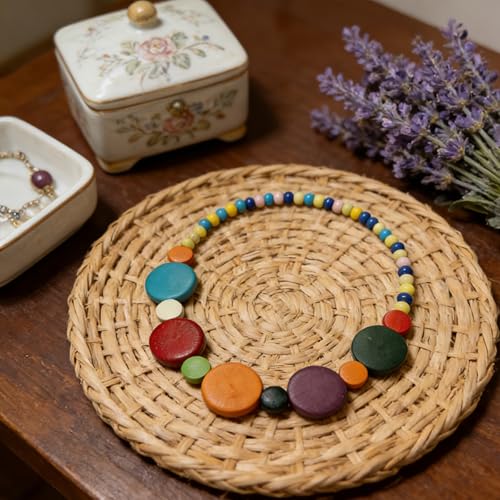 ONLYJUMP Colorful Ethnic Wooden Jewelry Set for Women Round Statement Dangle Earrings Multilayered Geometric Beaded Bracelet Necklace Exaggerated Tribal Style Jewelry - color: Colorful B