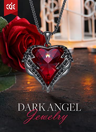 CDE Angel Wings Heart Birthstone Pendant Necklace Gift for Women | Silver/Gold Tone,Ideal Birthday & Anniversary Jewelry Gift for Wife,Girlfriend,Her - color: Black-01&07-Ruby Red Birthstone