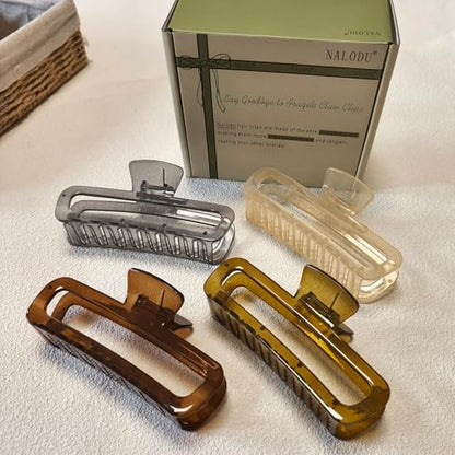 5 Inch Large Hair Claw Clips, No Slip Glossy Jelly Square XL Clips for Thick Long Curly Hair, Women's Big Rectangle Strong Clips, 4 Pack - color: A7 5 inch