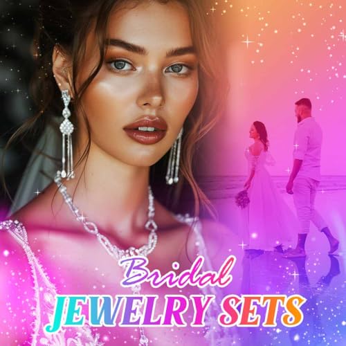 Bride Silver Bridal Necklace Earrings Set Crystal Wedding Jewelry Set Rhinestone Choker Necklace for Women and Brides - color: E Rose Gold