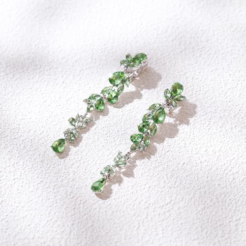 Crysdue Clip On Earrings for Women Rhinestone Crystal Teardrop Cluster Wedding Bridal Non Pierced Long Dangle Earring for Prom Party - color: Light Green Gold-Tone