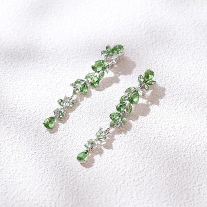 Crysdue Clip On Earrings for Women Rhinestone Crystal Teardrop Cluster Wedding Bridal Non Pierced Long Dangle Earring for Prom Party - color: Light Green Gold-Tone