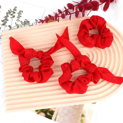 20 Pack Satin Hair Accessories for Women - Bow Scrunchies, Bunny Ear Hair Ties with Tails for Thick Hair and Girls - color: Red