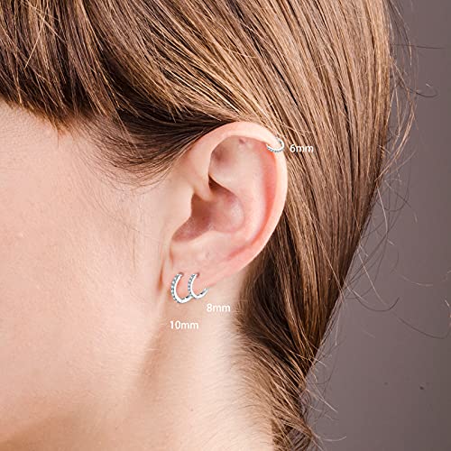 3 Pairs 925 Sterling Silver Small Hoop Earrings for Women Men | Cubic Zirconia, 14K White Gold Plated Huggie Hoop Earrings, Hypoallergenic - style: D-silver 6/8/10mm