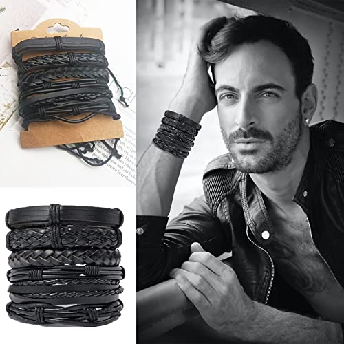 SONNYX 44 Pcs Braided Leather Bracelets for Men Women | Woven Cuff Wrap Bracelets Hemp Cords Wood Beads Ethnic Tribal Bracelets Adjustable Leather Wristbands