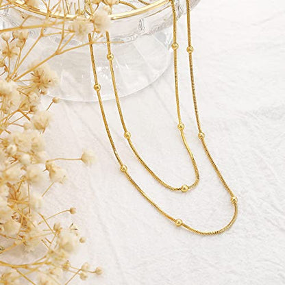 CHESKY 14K Gold Plated Silver Dainty Satellite Choker Necklace for Women | Layered Beaded Chain Necklace, Thin Choker Jewelry, Dainty Gold necklace, Minimalist Trendy Jewelry, Daily Gift for Women - style: 2layerSatellite-GD