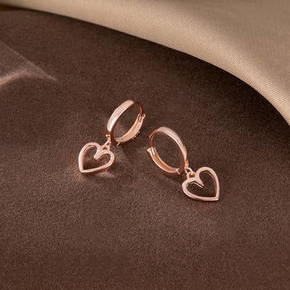 Reffeer Solid 925 Sterling Silver Heart Drop Earrings Hoop for Women Teens Heart Hoop Earrings Huggie Drop Earrings - color: C-Rose
