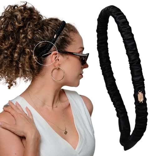 Curlfriend Collective Onyx Comfort Curve Silk Headband for Women | Luxury 100% Mulberry Silk, No-Slip, Headache-Free Fit for Curly, Coily & Textured Hair - color: Onyx