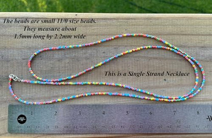 Kathy Bankston Rainbow Luster Seed Bead Necklace, Thin 1.5mm Strand | Thin Delicate Strand, Layering Necklace, Choker to Long Lengths, Made to Order