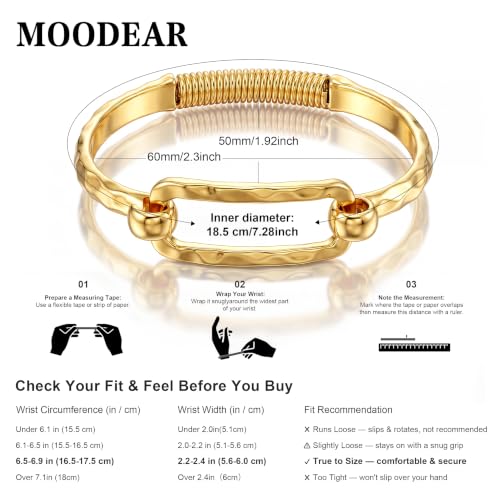 Moodear Chunky Gold Bangle Bracelets for Women, 14K Gold Plated/Silver Cuff | Chunky Statement Jewelry with Hammered Texture, Non Tarnish Gold Plated Finish, Unique Cuff Design, Lightweight Comfort - style: Paperclip Bangle Gold 18.5cm （≈7IN）