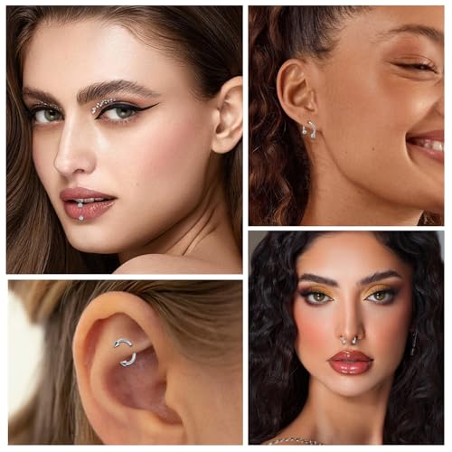 ONESING 20-30 Pcs Septum Rings 16G Septum Jewelry - Surgical Steel Piercings Horseshoe Helix Daith Smiley Tragus Lip Rings Nose Hoop Hinged Seamless Piercing Jewelry for Women Men - color: Gold-16G-8mm/10mm/12mm
