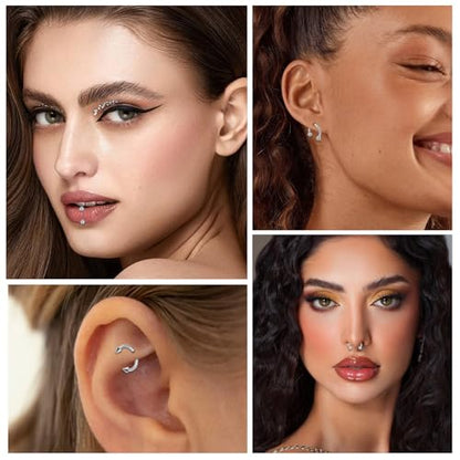 ONESING 20-30 Pcs Septum Rings 16G Septum Jewelry - Surgical Steel Piercings Horseshoe Helix Daith Smiley Tragus Lip Rings Nose Hoop Hinged Seamless Piercing Jewelry for Women Men - color: Gold-16G-8mm/10mm/12mm