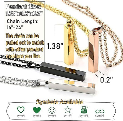 Personalized 3D Vertical Bar Necklace, Custom Necklace Engraved with Any Name Pendant Jewelry Mothers Day Gift - color: Rose Gold-Style 2