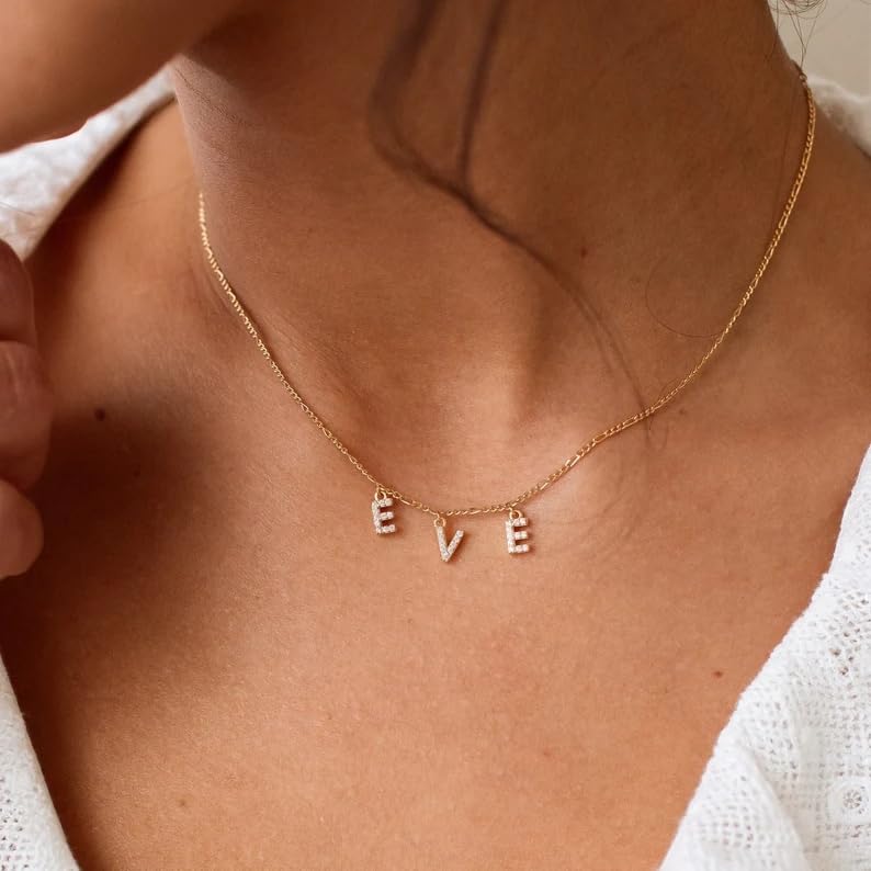 TRANGEL ProJewelry Gift for Christmas, Personalized Initial Necklaces for Women,Custom Name Necklace with Shiny Zircon,Dainty A-Z Pendant Letter Charm Necklace,Trendy Gold Jewelry Gift