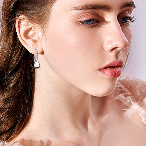 Pull Through Teardrop Dangle Earrings 925 Sterling Silver Simple Water Drop Earrings Birthday Mother's Day Christmas Gifts for Women - style: pull through teardrop earrings style B