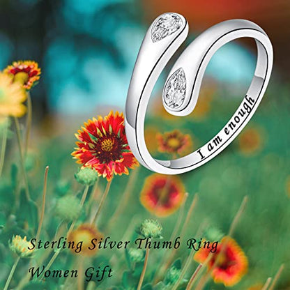 Fookduoduo 925 Sterling Silver Ring Inspirational Jewelry adjustable Wrap Open Rings for Women - style: I am enough Stlye 2
