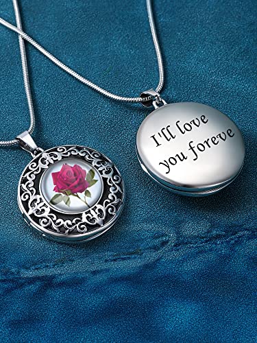 Farfume Personalized Photo Necklace for Women/Men, Memorial Jewelry Gifts | Holds 2 Pictures Pendant, Custom Engraved Text, Beautiful Locket for Girls, Durable Stainless Steel, Mothers Day Gifts - color: A-4 Rose locket necklace