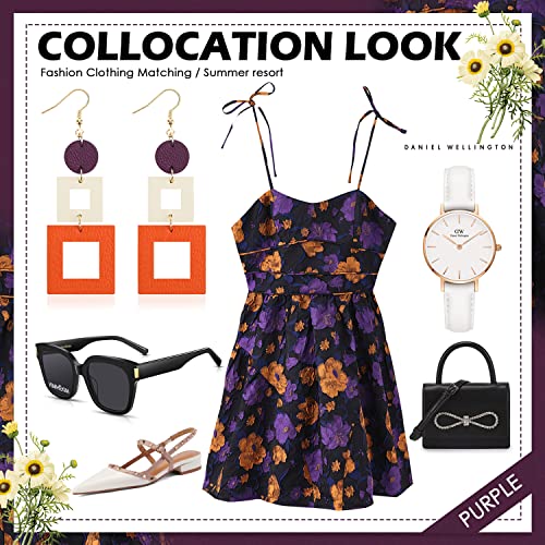 KINIVA Leather Dangle Earrings for Women Trendy, Lightweight Leaf Circle Lightning Earrings Drop, Jewelry Gifts for Women - color: 38 Purple White Orange