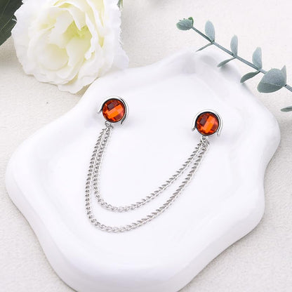 Crystal Rhinestone Brooch Mens Lapel Pins for Shirt Collar Suit Tassel Collar Chains for Shirts Badge Suit Accessories Men Brooch - color: Red-J