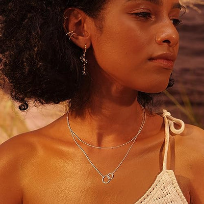 Fettero Pendant Necklace Gold Choker Layered Coin Open Karma Circle Full New Crescent Moon 14K Gold Plated Simple Dainty Necklaces for Women Jewelry Gift - style: Double Circle Sliver / 2 Layer