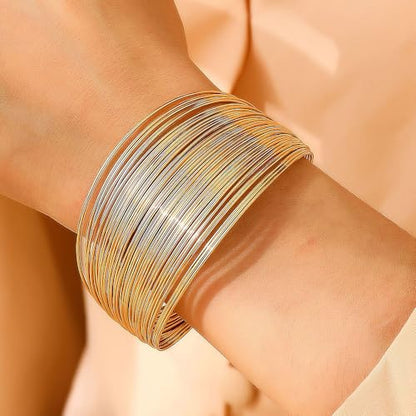 Layered Wire Open Cuff Bracelets for Women Chunky Gold Stacking Statement Bracelets Geometric Lines Minimalist Bangle Trendy Party Wrist Jewelry Gifts - color: Gold