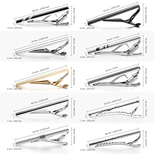 wynameleri Tie Pins for Men Silver Black 3 Pcs 10 PCS Short Tie Clip Set 2.3, 2.4 Inch Business Shirt Necktie Pinch for Men - color: T0310007