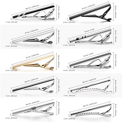 wynameleri Tie Pins for Men Silver Black 3 Pcs 10 PCS Short Tie Clip Set 2.3, 2.4 Inch Business Shirt Necktie Pinch for Men - color: T0310007