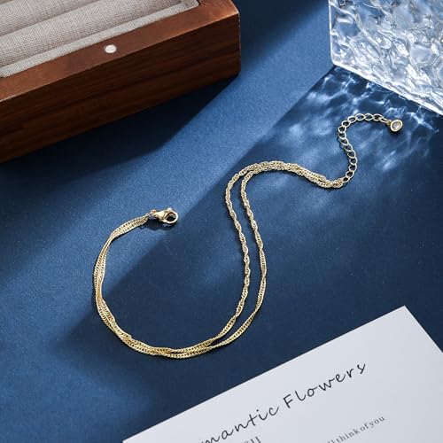 ASCOMY Ankle Bracelets for Women 14K Gold/Silver Plated Anklets for Women Waterproof Layered Cute Beads Dot Shining Twist Rope Chain Pearl Bar Link Heart Anklets Summer Beach Foot Chain Jewelry Gifts - style: Thin Twisted Rope-GD