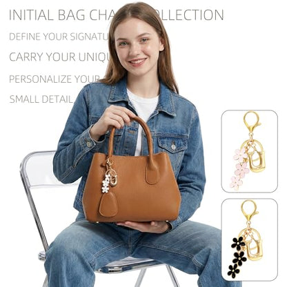 Floral Series Initial Bag Charm, Cute Flower & Bubble Letter Purse Charms, Keychain Accessories Gift for Women - color: White Flower, style: U