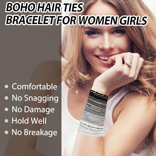 KANPRINCESS 20PCS Boho Hair Accessories, Elastic No-Damage Hair Ties, Cute Bracelets for Women and Girls - All Day Hold for Thick, Thin Hair, and Ponytails - color: Set10