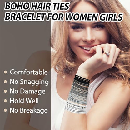 KANPRINCESS 20PCS Boho Hair Accessories, Elastic No-Damage Hair Ties, Cute Bracelets for Women and Girls - All Day Hold for Thick, Thin Hair, and Ponytails - color: Set10