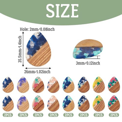 Beadthoven 16pcs/8 Pairs Natural Wood Resin Charms DIY Earrings Pendants Teardrop Geometric Wood Pendants Bohemian Wooden Pieces for Statement Jewelry Making Findings Women Necklaces - color: Chips-Drops