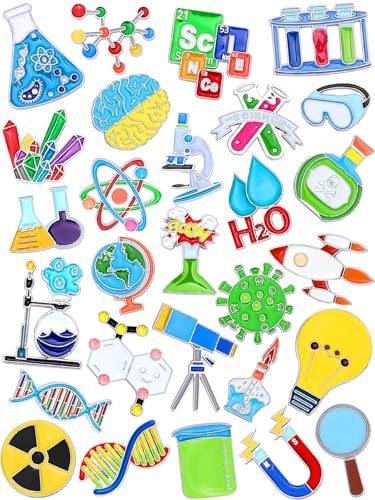 JUNEBRUSHS 28 pcs Science Enamel Pins Funny Scientist Laboratory Themed Brooch Lapel Pins for Party Decorations Gift Supplies Clothes Backpacks Decor Accessories - style: Science Enamel Style