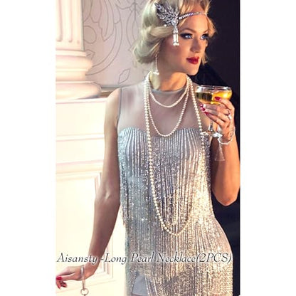 Long Pearl Necklaces for Women Cream White Faux Pearl Strand Layered Necklace Costume Jewelry - color: 2PCS Cream White(6MM+8MM)